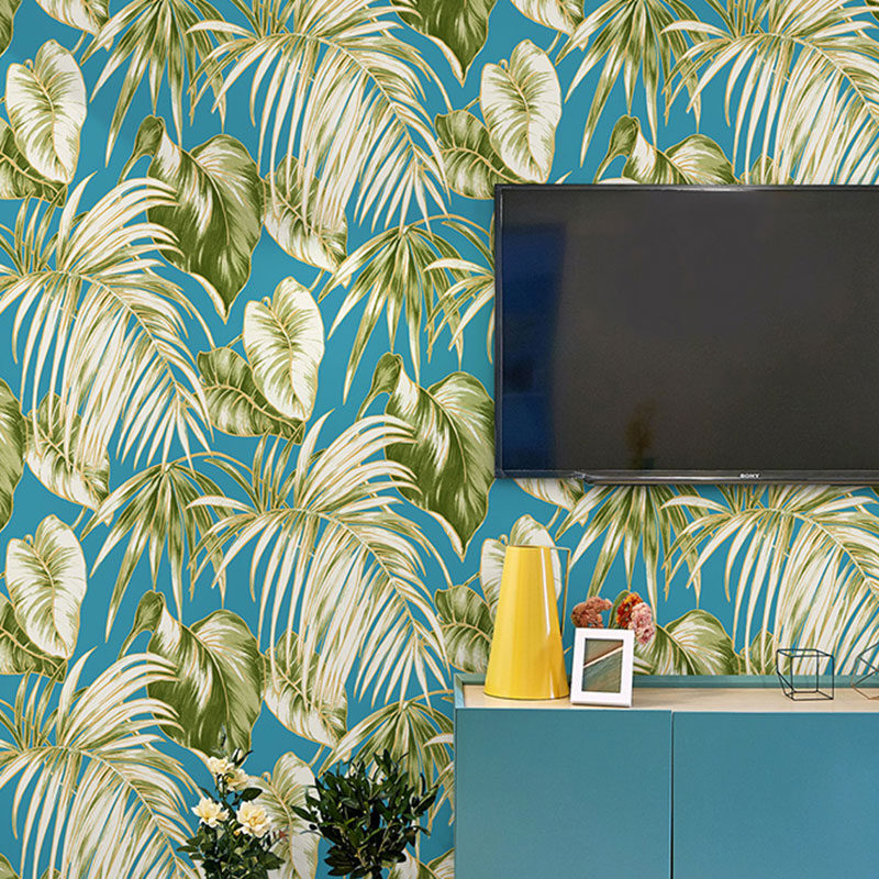 Water-Resistant Banana Leaves Wallpaper Roll 33' x 20.5" Minimalist Wall Art for Thai Restaurant Clearhalo 'Modern wall decor' 'Modern' 'Tropical wall decor' 'Tropical' 'Wallpaper' Wall Decor' 984642