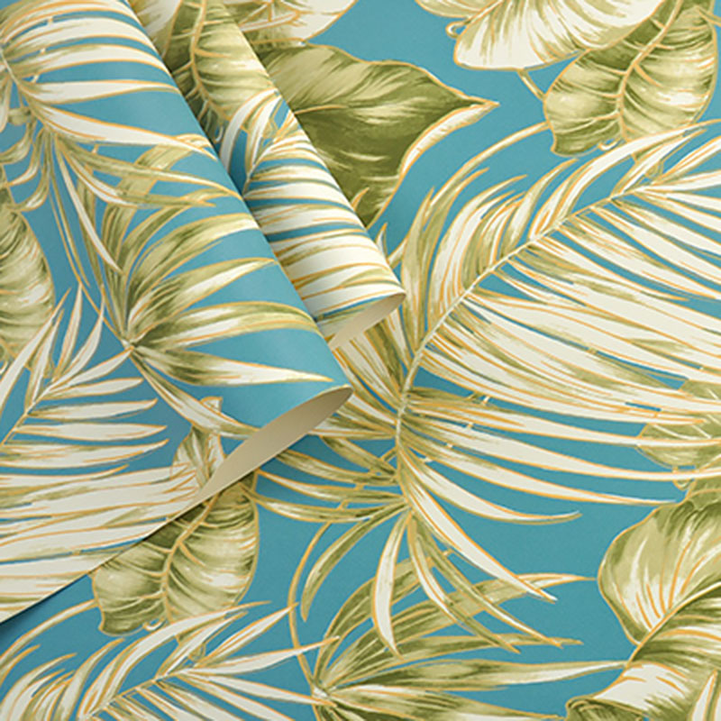 Water-Resistant Banana Leaves Wallpaper Roll 33' x 20.5" Minimalist Wall Art for Thai Restaurant Clearhalo 'Modern wall decor' 'Modern' 'Tropical wall decor' 'Tropical' 'Wallpaper' Wall Decor' 984643