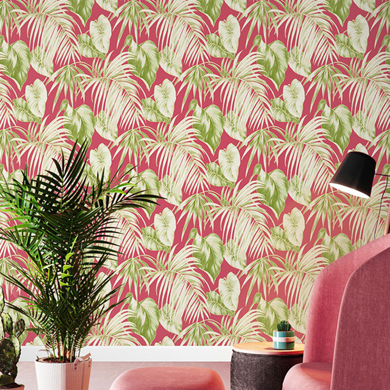 Water-Resistant Banana Leaves Wallpaper Roll 33' x 20.5" Minimalist Wall Art for Thai Restaurant Red Clearhalo 'Modern wall decor' 'Modern' 'Tropical wall decor' 'Tropical' 'Wallpaper' Wall Decor' 984645