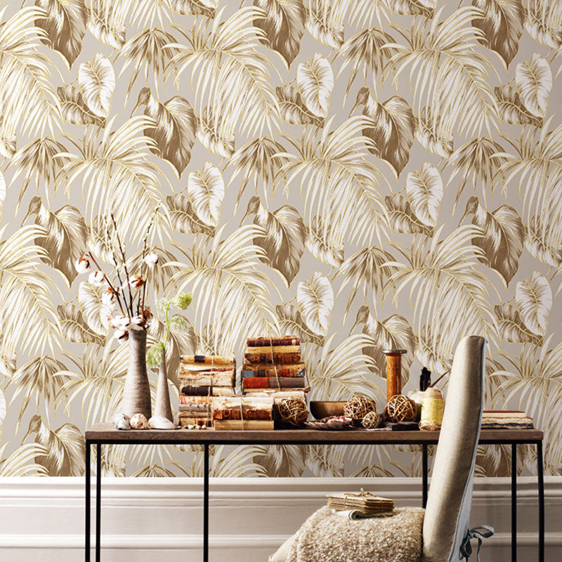 Water-Resistant Banana Leaves Wallpaper Roll 33' x 20.5" Minimalist Wall Art for Thai Restaurant Grey Clearhalo 'Modern wall decor' 'Modern' 'Tropical wall decor' 'Tropical' 'Wallpaper' Wall Decor' 984649