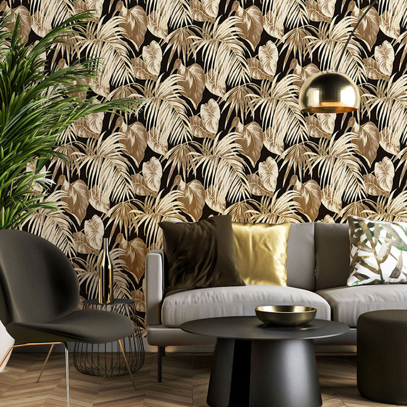 Water-Resistant Banana Leaves Wallpaper Roll 33' x 20.5" Minimalist Wall Art for Thai Restaurant Black Clearhalo 'Modern wall decor' 'Modern' 'Tropical wall decor' 'Tropical' 'Wallpaper' Wall Decor' 984653