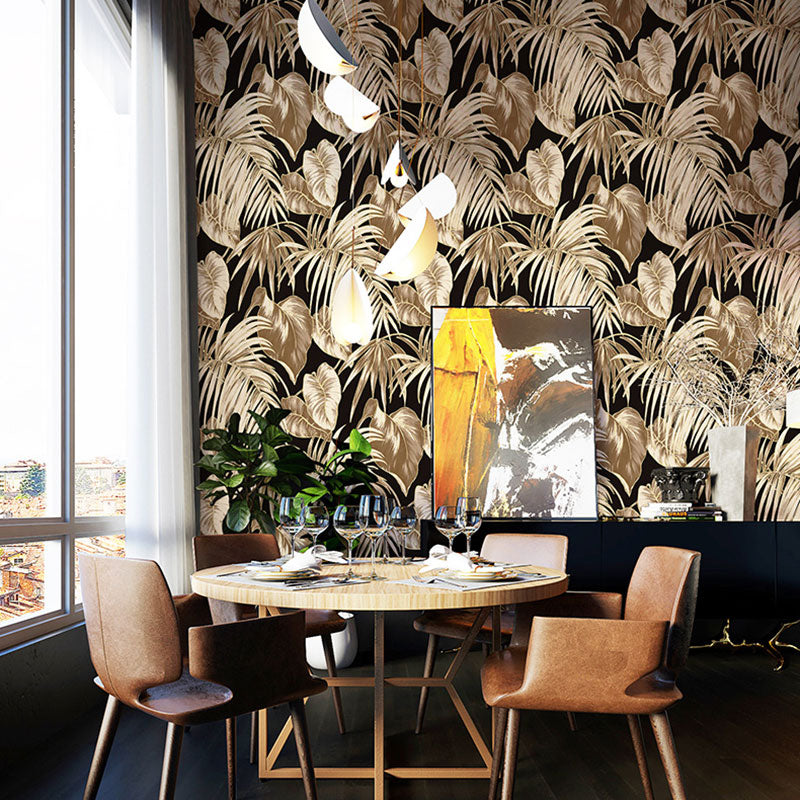 Water-Resistant Banana Leaves Wallpaper Roll 33' x 20.5" Minimalist Wall Art for Thai Restaurant Clearhalo 'Modern wall decor' 'Modern' 'Tropical wall decor' 'Tropical' 'Wallpaper' Wall Decor' 984654