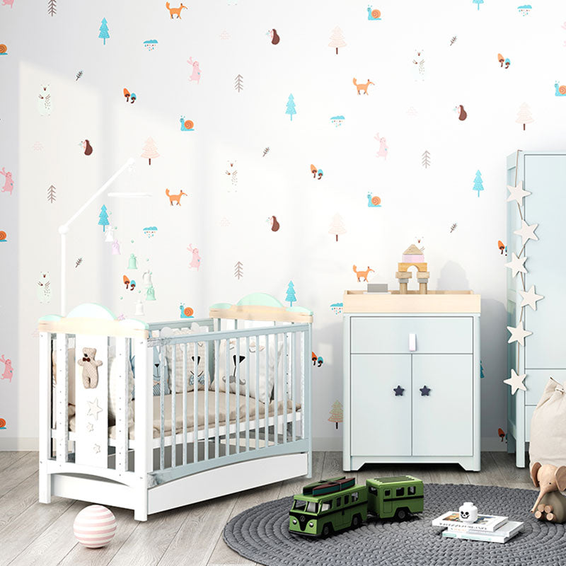Contemporary Animal Wallpaper Roll for Children's Bedroom with Cartoon Animal Design in Pastel Color White Clearhalo 'Wall Decor' 'Wallpaper' 984681