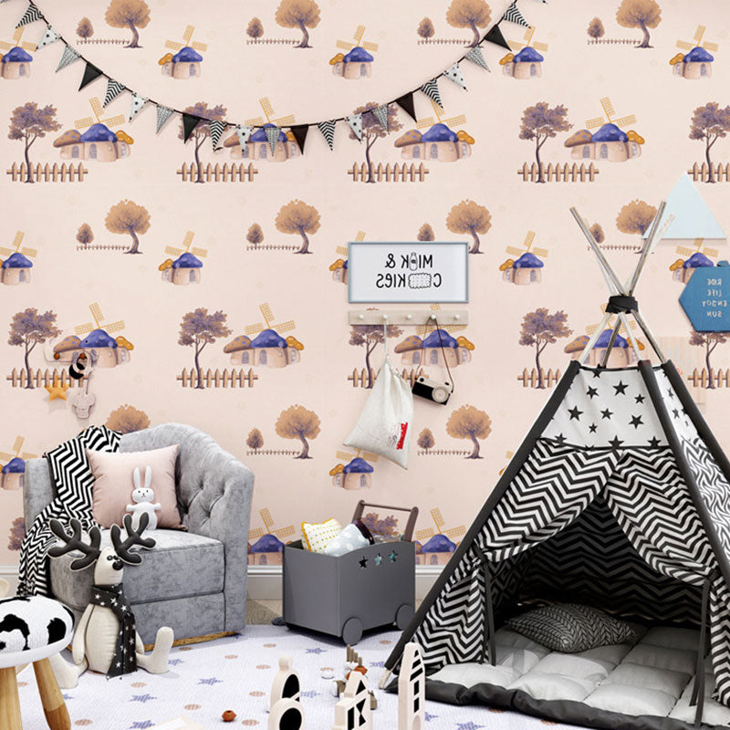 Neutral Color Cartoon Mushroom Wallpaper Water-Resistant Wall Covering for Boy's or Girl's Bedroom Beige Clearhalo 'Wall Decor' 'Wallpaper' 984694