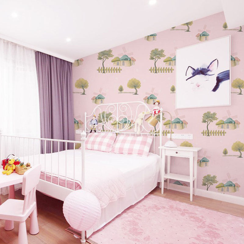 Neutral Color Cartoon Mushroom Wallpaper Water-Resistant Wall Covering for Boy's or Girl's Bedroom Light Pink Clearhalo 'Wall Decor' 'Wallpaper' 984700