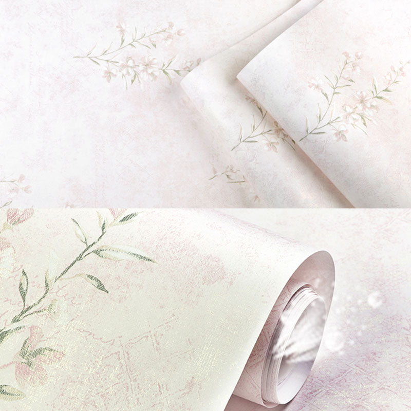 Soft Color Minimalist Wall Covering 20.5 in x 33 ft Flower and Leaf Wallpaper Roll for Girl's Bedroom Clearhalo 'Country wall decor' 'Rustic' 'Wallpaper' Wall Decor' 984791