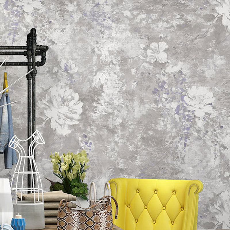 Retro Watercolors of Flower Wallpaper Roll for Accent Wall, Neutral Color, 57.1 sq ft. Grey Clearhalo 'Country wall decor' 'Rustic' 'Wallpaper' Wall Decor' 984816