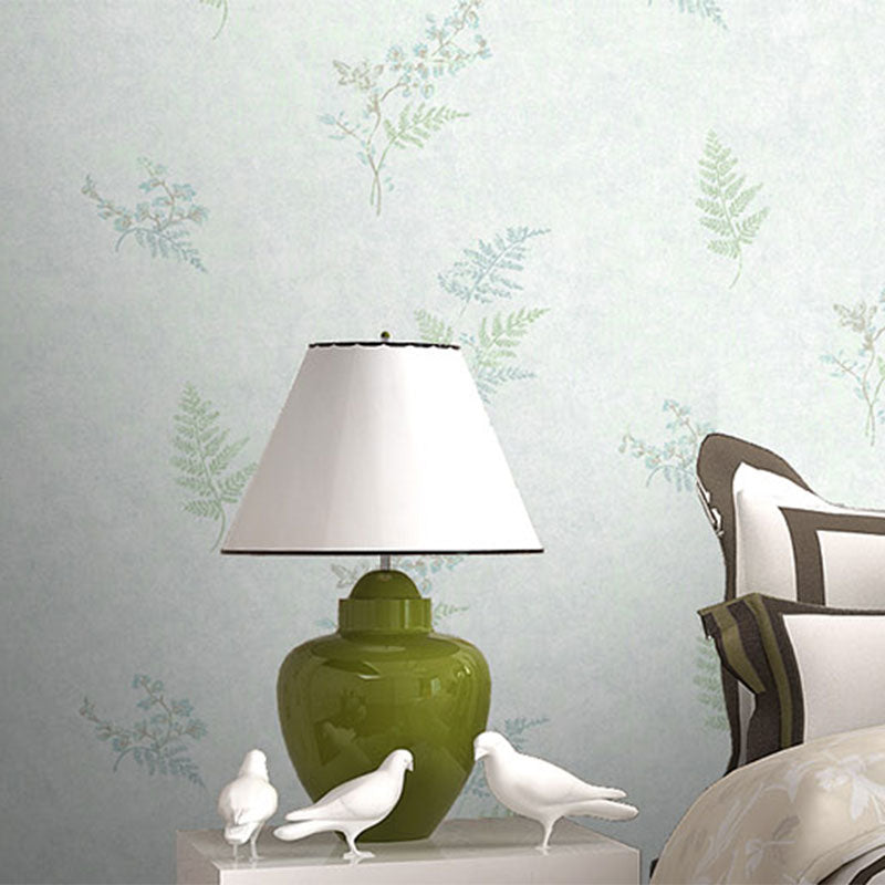 Simple Mimosa and Leaf Wallpaper in Soft Color Living Room Wall Art, 33'L x 20.5"W Light Green Clearhalo 'Country wall decor' 'Rustic' 'Wallpaper' Wall Decor' 984831