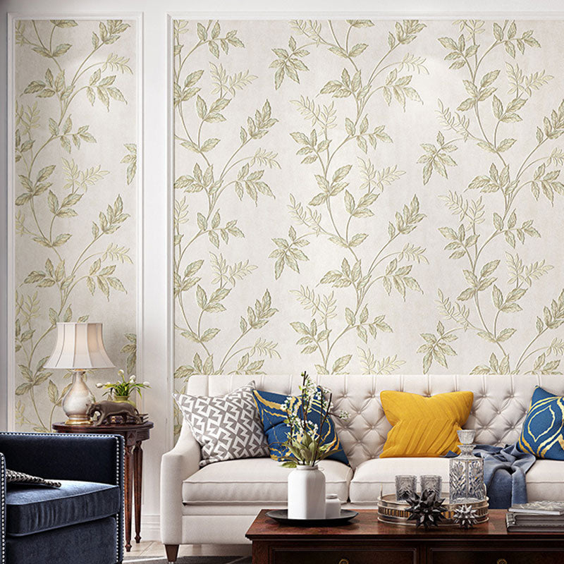 Contemporary Leaves and Stem Wallpaper for Accent Wall, 20.5 in x 33 ft Wall Art in Soft Color Beige-Coffee Clearhalo 'Country wall decor' 'Rustic' 'Wallpaper' Wall Decor' 984852