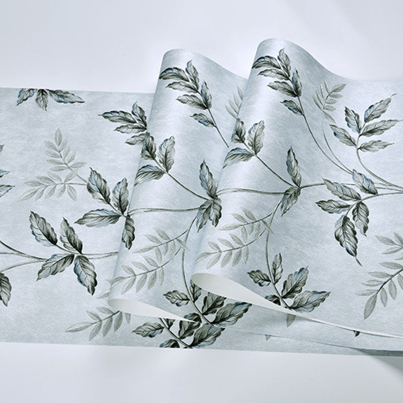 Contemporary Leaves and Stem Wallpaper for Accent Wall, 20.5 in x 33 ft Wall Art in Soft Color Blue-Gray Clearhalo 'Country wall decor' 'Rustic' 'Wallpaper' Wall Decor' 984856