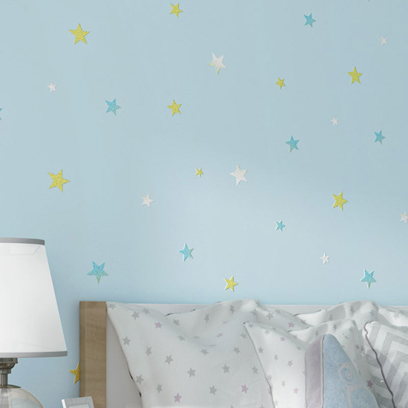 Simple Cartoon Star Wall Covering in Natural Color Non-Woven Material Wallpaper for Kids, 33' x 20.5" Light Blue Star Clearhalo 'Wall Decor' 'Wallpaper' 985001