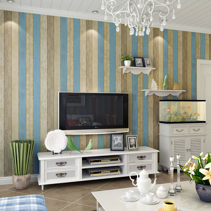 Retro Wood Look Wall Covering for Living Room, 20.5"W x 31'L Wallpaper Roll in Natural Color Blue-Brown Clearhalo 'Country wall decor' 'Rustic' 'Wallpaper' Wall Decor' 986424
