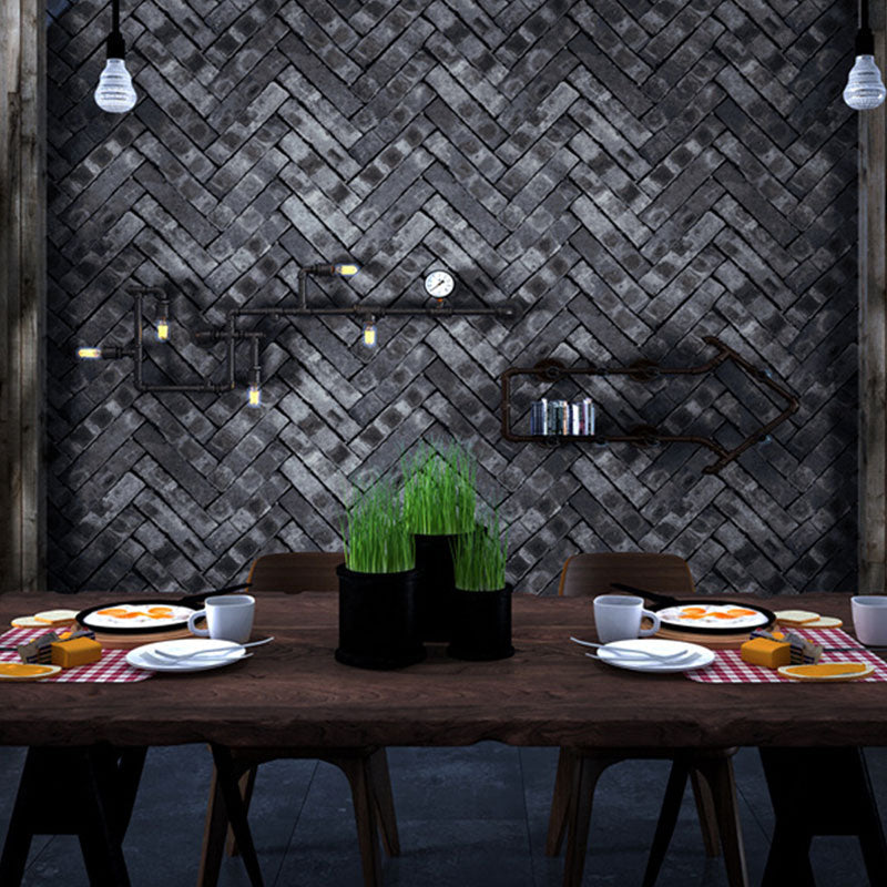 Industrial Wall Covering Dark Color Herringbone Brick Wallpaper Roll, 57.1 sq ft., Non-Pasted Pewter Clearhalo 'Industrial wall decor' 'Industrial' 'Wallpaper' Wall Decor' 986612