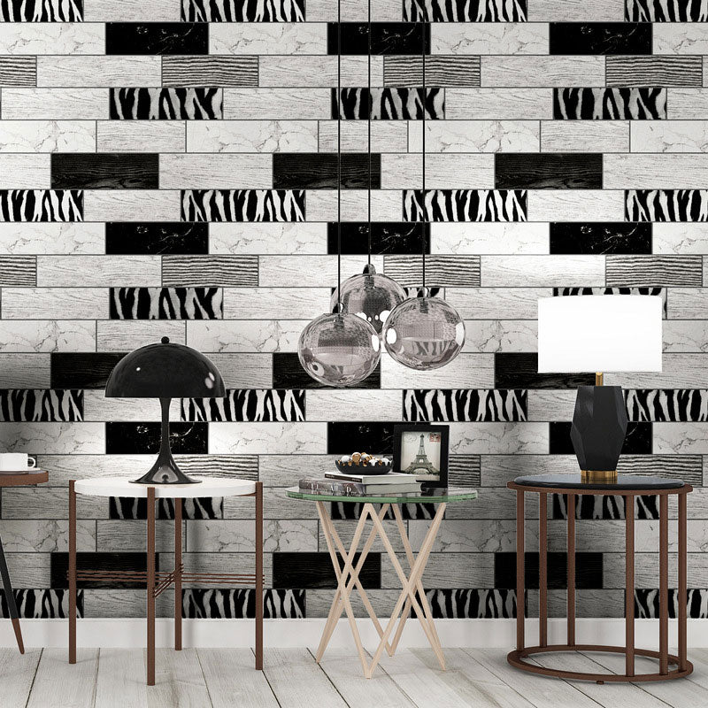 Minimalist Brick Look Wall Art Neutral Color Living Room Wallpaper Roll, 20.5-inch x 33-foot Black-White Clearhalo 'Wall Decor' 'Wallpaper' 986650