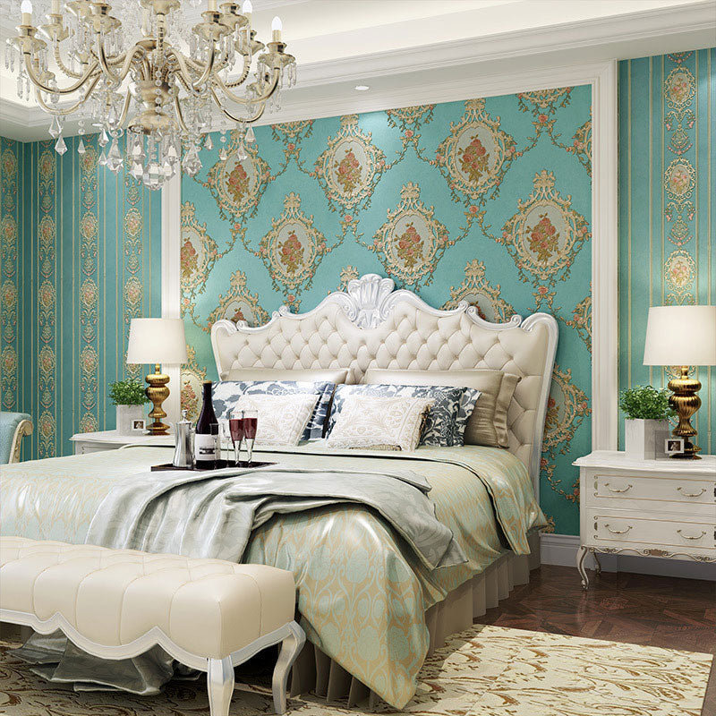 European Damask Design Wall Art Living Room Wallpaper Roll, 33' x 20.5", Non-Pasted Clearhalo 'Country wall decor' 'Rustic' 'Wallpaper' Wall Decor' 986893