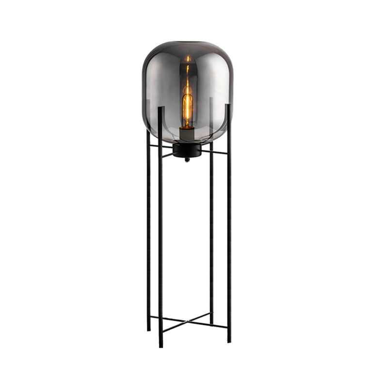 Oblong Living Room Stand Up Light Smoke Gray/Cognac Glass Shade LED Simplicity Floor Standing Lamp Clearhalo 'Floor Lamps' 'Lamps' Lighting' 987769