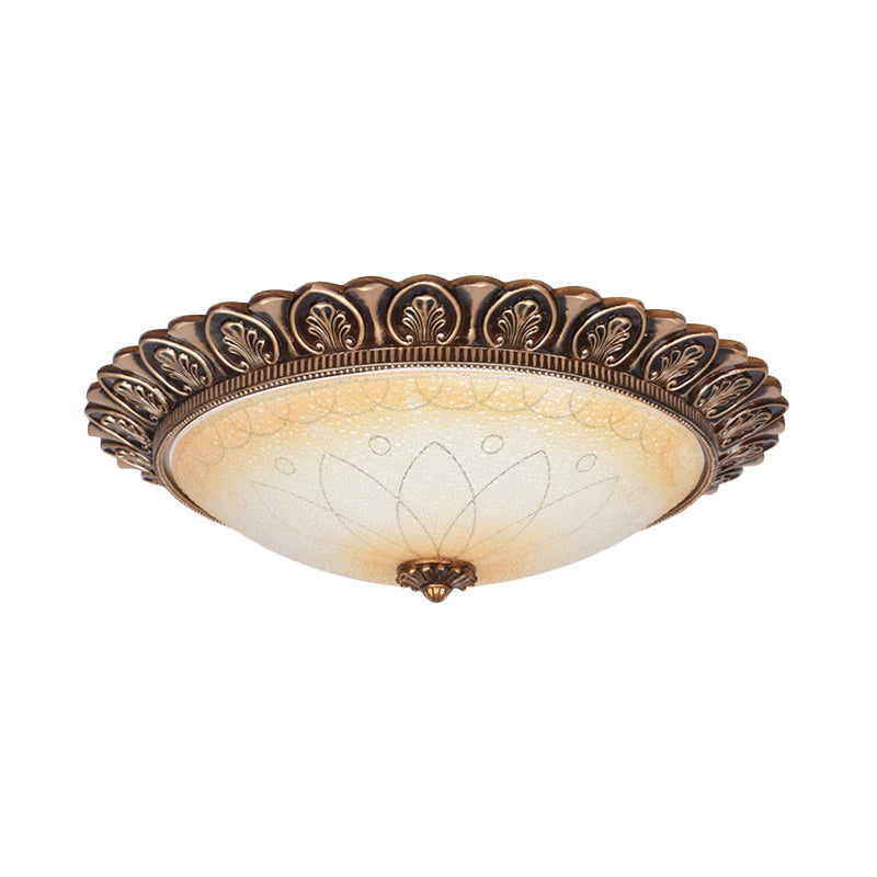 LED Flush Ceiling Light Antique Leaf-Trimmed Dome Frosted Glass Flushmount Lighting in Gold Clearhalo 'Ceiling Lights' 'Close To Ceiling Lights' 'Close to ceiling' 'Flush mount' Lighting' 987833