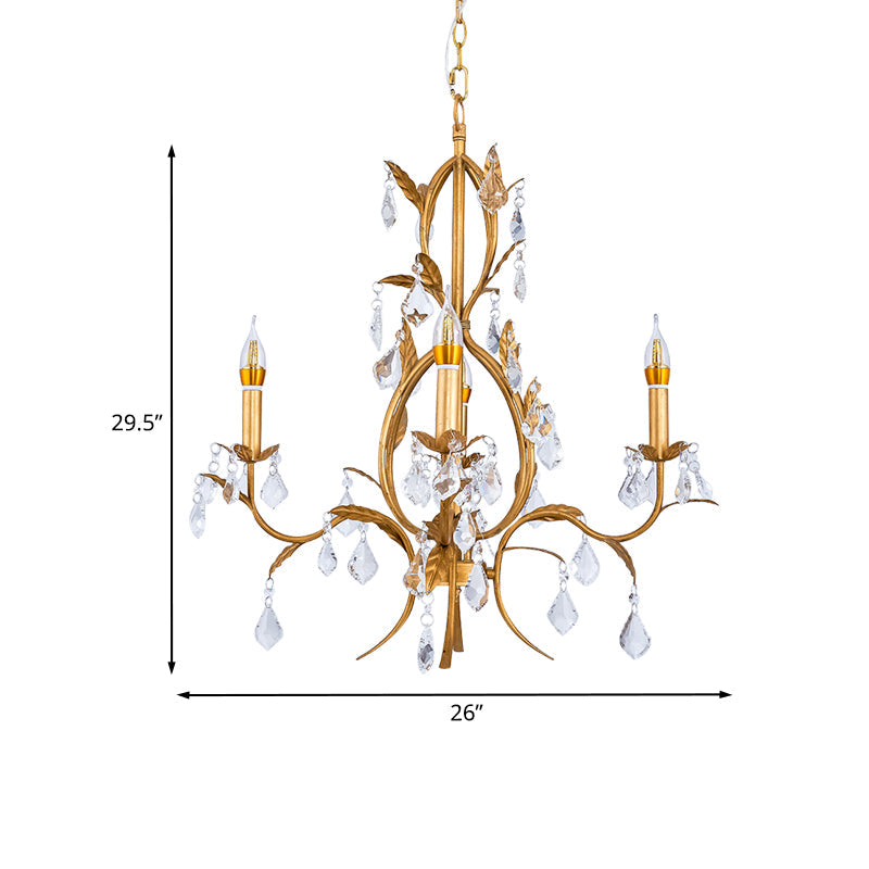 4 Lights Ceiling Pendant Light Contemporary Candlestick Crystal Drip Classic Chandelier Lighting Fixture in Gold Clearhalo 'Ceiling Lights' 'Chandeliers' Lighting' options 988349