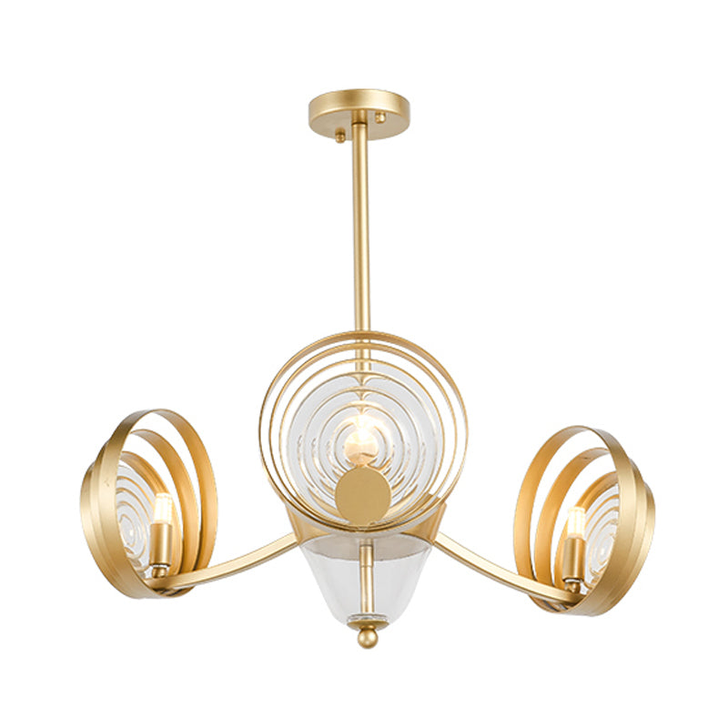 3-Head Crystal Pendant Chandelier Contemporary Gold Swirling Round Living Room Suspension Lamp Clearhalo 'Ceiling Lights' 'Chandeliers' 'Modern Chandeliers' 'Modern' Lighting' 988376
