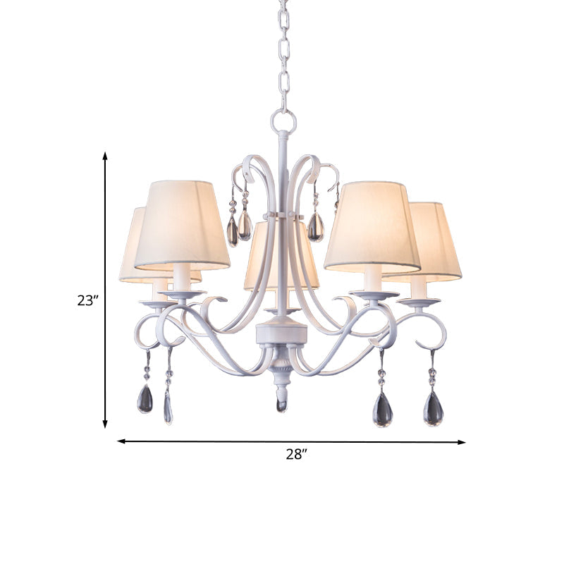 5 Bulbs Hanging Pendant Light Contemporary Fabric Shade Draping Crystal Droplet Ceiling Chandelier for Guest Room in White Clearhalo 'Ceiling Lights' 'Chandeliers' 'Modern Chandeliers' 'Modern' Lighting' 988409