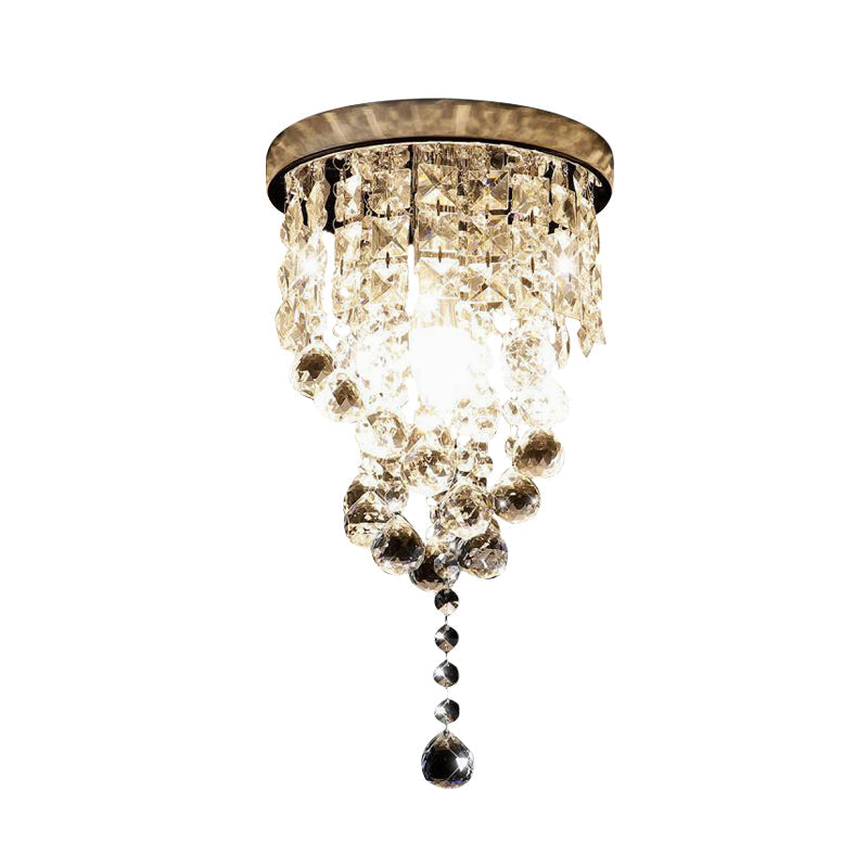 1-Light Flush Mount Light Fixture Modernism Cylindrical Faceted Crystal Final Close to Ceiling Lamp Clearhalo 'Ceiling Lights' 'Close To Ceiling Lights' 'Close to ceiling' 'Flush mount' Lighting' 988464