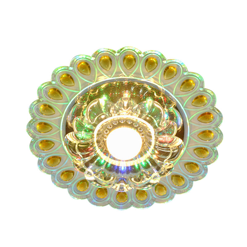 LED Flush Mounted Ceiling Light Nordic Blossoms Faceted Clear Glass Lighting Fixture for Corridor Clearhalo 'Ceiling Lights' 'Close To Ceiling Lights' 'Close to ceiling' 'Flush mount' Lighting' 988489