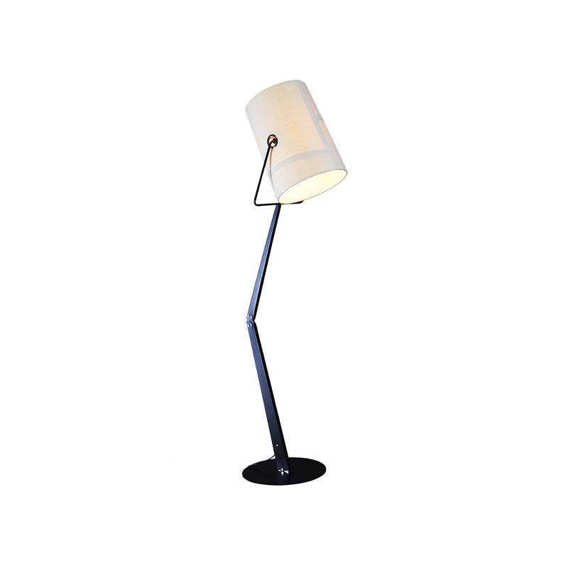 Modernist Barrel Stand Up Lamp with Swing Arm Metal 1 Bulb Study Room Floor Light in Black/White Clearhalo 'Floor Lamps' 'Lamps' Lighting' 988549