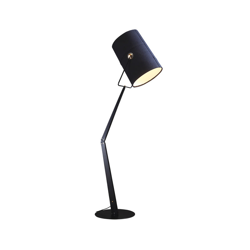 Modernist Barrel Stand Up Lamp with Swing Arm Metal 1 Bulb Study Room Floor Light in Black/White Clearhalo 'Floor Lamps' 'Lamps' Lighting' 988554