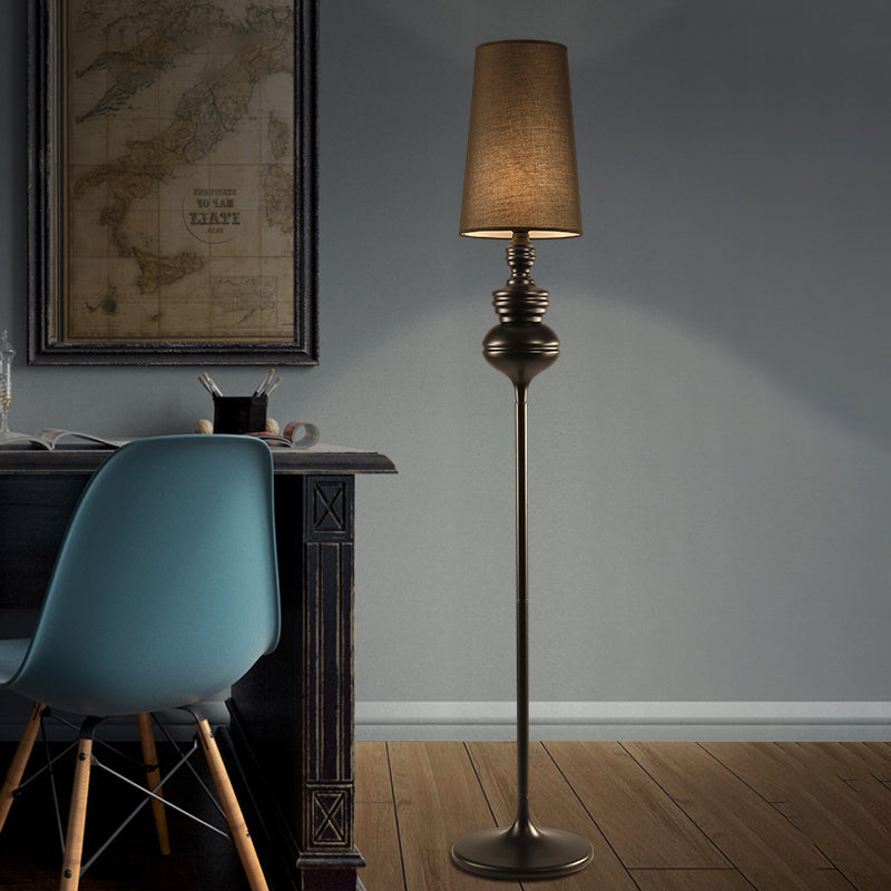 Calabash Shape Floor Reading Lamp Contemporary Metal 1 Head Black/White/Chrome Standing Light with Fabric Conical Shade Clearhalo 'Floor Lamps' 'Lamps' Lighting' 988581