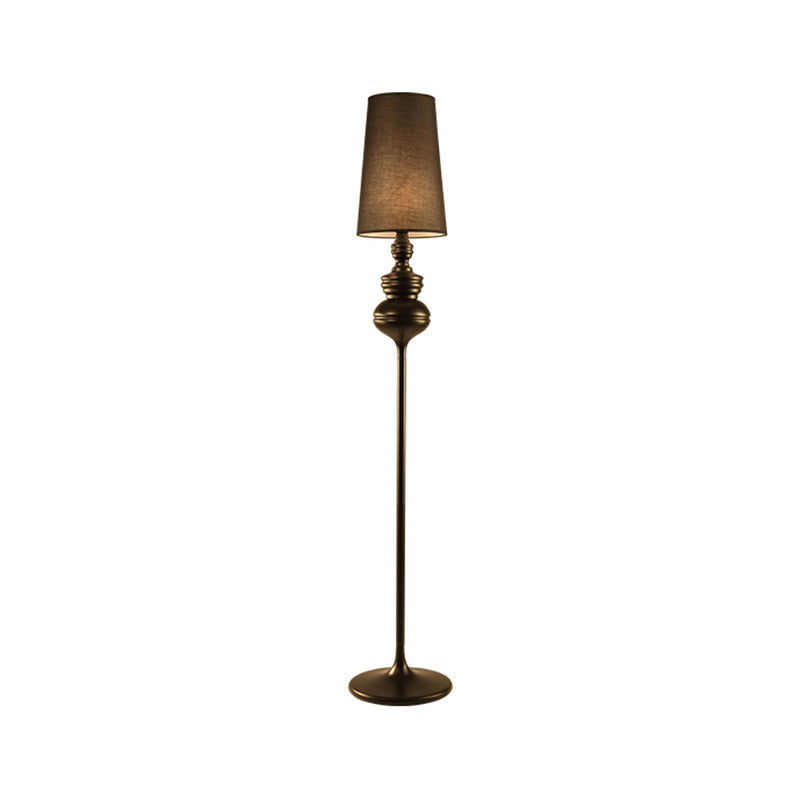 Calabash Shape Floor Reading Lamp Contemporary Metal 1 Head Black/White/Chrome Standing Light with Fabric Conical Shade Clearhalo 'Floor Lamps' 'Lamps' Lighting' 988582