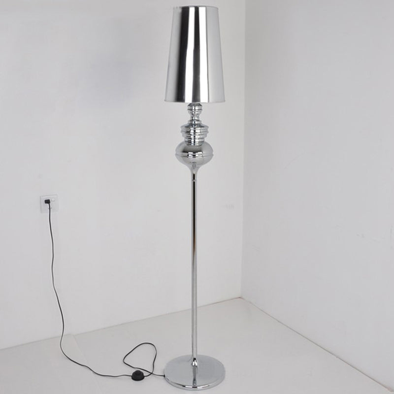 Calabash Shape Floor Reading Lamp Contemporary Metal 1 Head Black/White/Chrome Standing Light with Fabric Conical Shade Clearhalo 'Floor Lamps' 'Lamps' Lighting' 988584