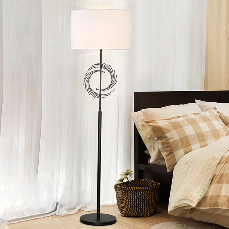 White/Black Circle Floor Light Simplicity 1 Bulb Metal Standing Lamp with Fabric Drum Shade White Clearhalo 'Floor Lamps' 'Lamps' Lighting' 988587