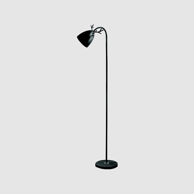 Macaroon Arc Trumpet Shade Floor Light Metallic Single Bulb Living Room Standing Lamp with Antler Design in Black/White/Pink Clearhalo 'Floor Lamps' 'Lamps' Lighting' 988707
