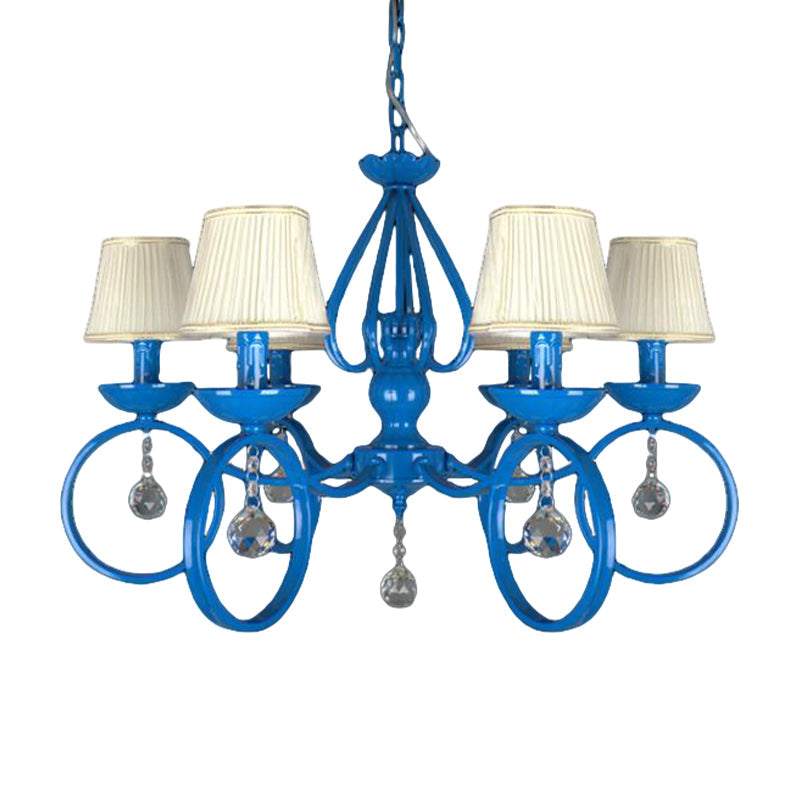 Fabric Blue Pendant Lamp Cone 5/6/8 Lights Classic Chandelier Light Fixture for Living Room with Crystal Draping Clearhalo 'Ceiling Lights' 'Chandeliers' Lighting' options 990798