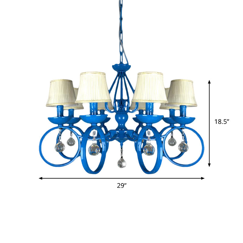 Fabric Blue Pendant Lamp Cone 5/6/8 Lights Classic Chandelier Light Fixture for Living Room with Crystal Draping Clearhalo 'Ceiling Lights' 'Chandeliers' Lighting' options 990805