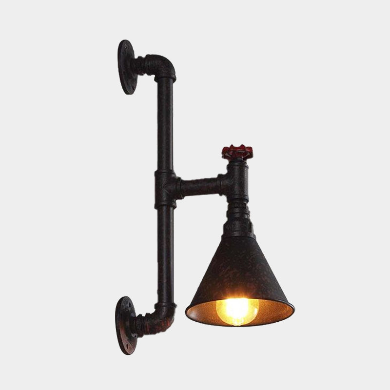 Industrial Plumbing Pipe Wall Mounted Lamp with Valve Decoration 1 Light Metal Wall Lighting in Rust/Antique Brass Clearhalo 'Art deco wall lights' 'Cast Iron' 'Glass' 'Industrial wall lights' 'Industrial' 'Middle century wall lights' 'Modern' 'Rustic wall lights' 'Tiffany' 'Traditional wall lights' 'Wall Lamps & Sconces' 'Wall Lights' Lighting' 990856