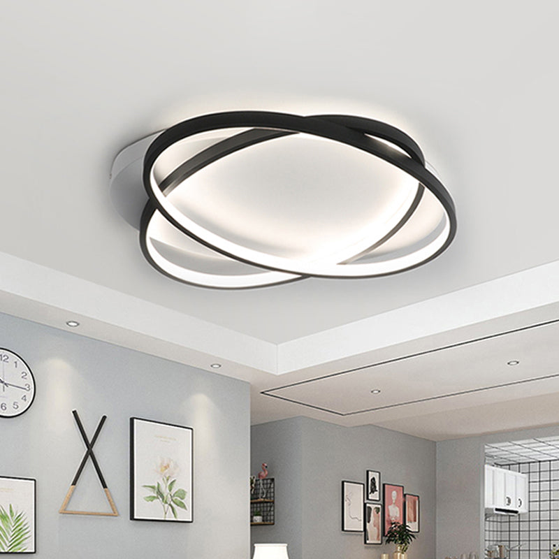 Black Ellipse Crossed Ceiling Light Modernist Acrylic Thin Flush Mount LED Lighting in Warm/White Light for Bedroom, 20.5"/25" W Black Clearhalo 'Ceiling Lights' 'Close To Ceiling Lights' 'Close to ceiling' 'Flush mount' Lighting' 990857