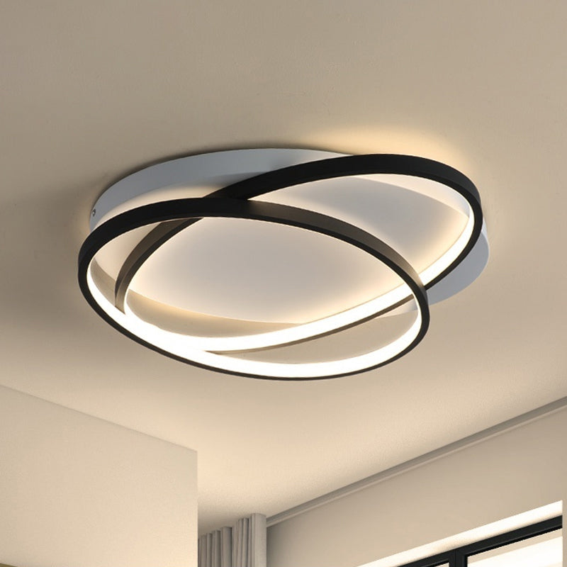 Black Ellipse Crossed Ceiling Light Modernist Acrylic Thin Flush Mount LED Lighting in Warm/White Light for Bedroom, 20.5"/25" W Clearhalo 'Ceiling Lights' 'Close To Ceiling Lights' 'Close to ceiling' 'Flush mount' Lighting' 990858