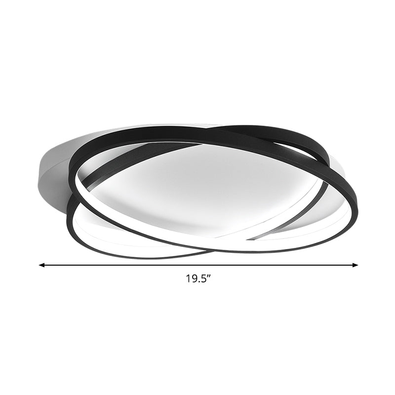 Black Ellipse Crossed Ceiling Light Modernist Acrylic Thin Flush Mount LED Lighting in Warm/White Light for Bedroom, 20.5"/25" W Clearhalo 'Ceiling Lights' 'Close To Ceiling Lights' 'Close to ceiling' 'Flush mount' Lighting' 990862