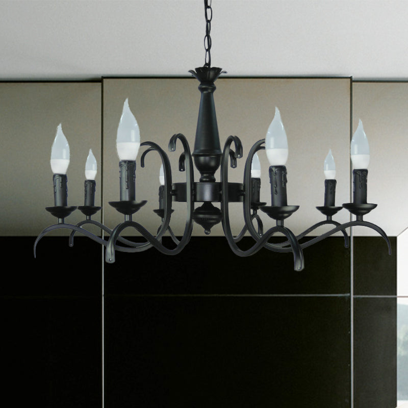 2-Tier Candle Living Room Chandelier Traditional Metal 3/5/6 Bulbs Black Finish Ceiling Hanging Light Clearhalo 'Ceiling Lights' 'Chandeliers' Lighting' options 990980