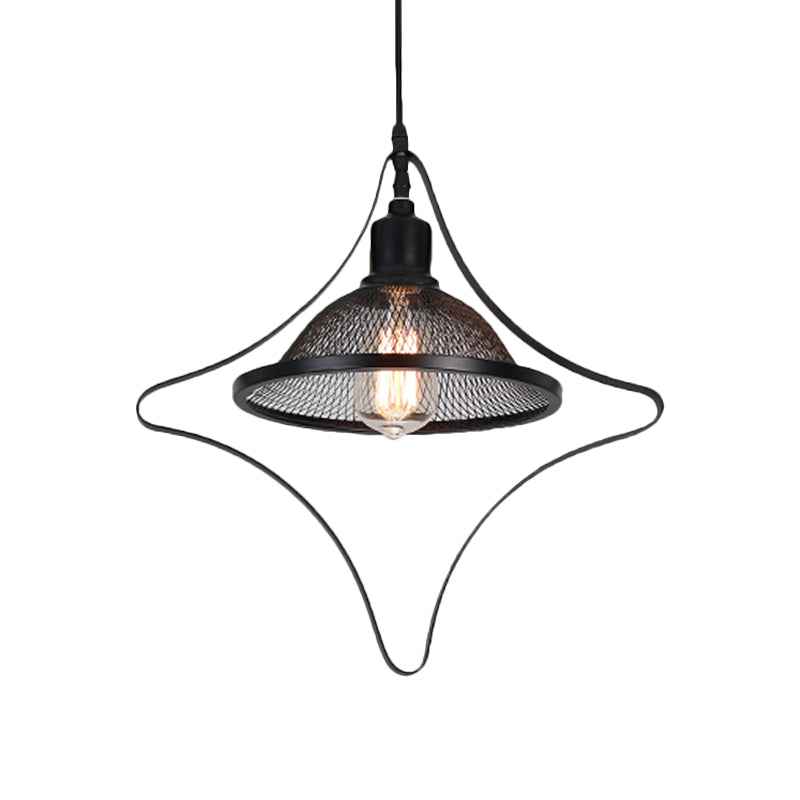 Black Rhombus/Round Pendant Light Industrial Metal 1 Light Indoor Pendant Hanging Light with Mesh Flared Shade Clearhalo 'Art Deco Pendants' 'Black' 'Cast Iron' 'Ceiling Lights' 'Ceramic' 'Crystal' 'Industrial Pendants' 'Industrial' 'Metal' 'Middle Century Pendants' 'Pendant Lights' 'Pendants' 'Rustic Pendants' 'Tiffany' Lighting' 991042