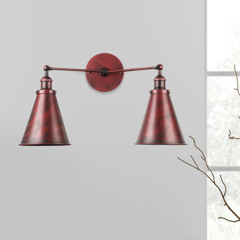 2 Lights Metal Wall Light Sconce Retro Style Black/Copper Conical Shade Restaurant Wall Mount Fixture Clearhalo 'Art deco wall lights' 'Cast Iron' 'Glass' 'Industrial wall lights' 'Industrial' 'Middle century wall lights' 'Modern' 'Rustic wall lights' 'Tiffany' 'Traditional wall lights' 'Wall Lamps & Sconces' 'Wall Lights' Lighting' 991139