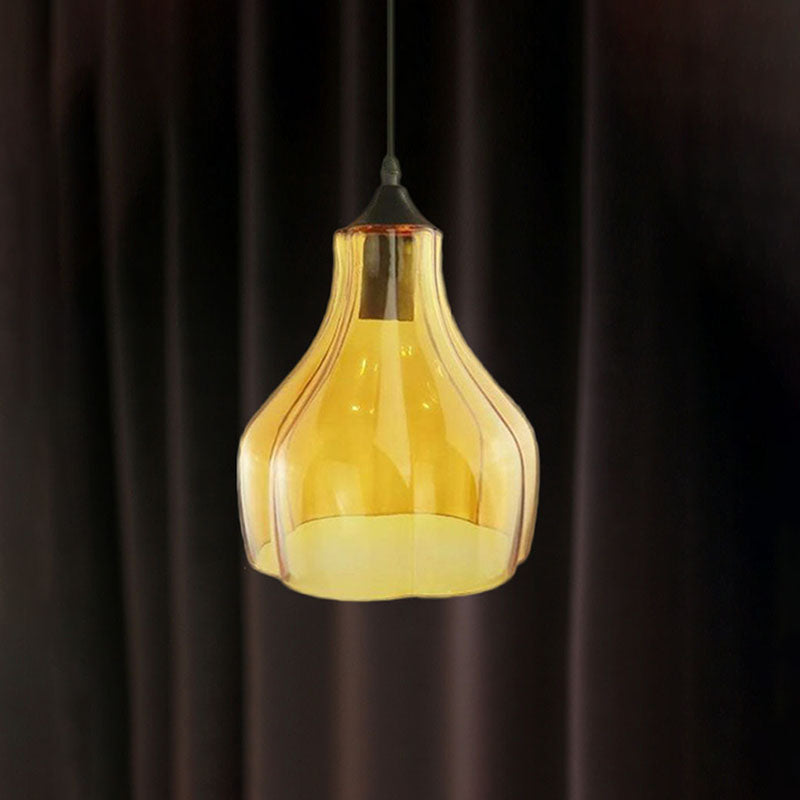 Yellow/Green/Clear Glass Gourd Suspension Pendant Contemporary 1 Light Black Hanging Lamp for Restaurant Clearhalo 'Ceiling Lights' 'Glass shade' 'Glass' 'Modern Pendants' 'Modern' 'Pendant Lights' 'Pendants' Lighting' 991269