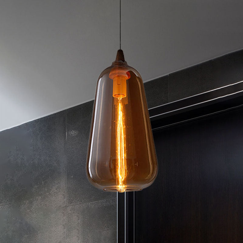 Global/Gourd/Ellipse Pendant Light Contemporary Smoky/Amber/White Glass 1 Light Dining Room Hanging Ceiling Lamp Clearhalo 'Ceiling Lights' 'Glass shade' 'Glass' 'Modern Pendants' 'Modern' 'Pendant Lights' 'Pendants' Lighting' 991291