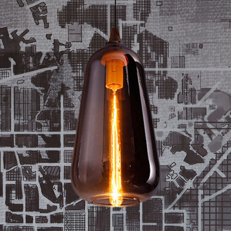 Global/Gourd/Ellipse Pendant Light Contemporary Smoky/Amber/White Glass 1 Light Dining Room Hanging Ceiling Lamp Smoke Gray A Clearhalo 'Ceiling Lights' 'Glass shade' 'Glass' 'Modern Pendants' 'Modern' 'Pendant Lights' 'Pendants' Lighting' 991294
