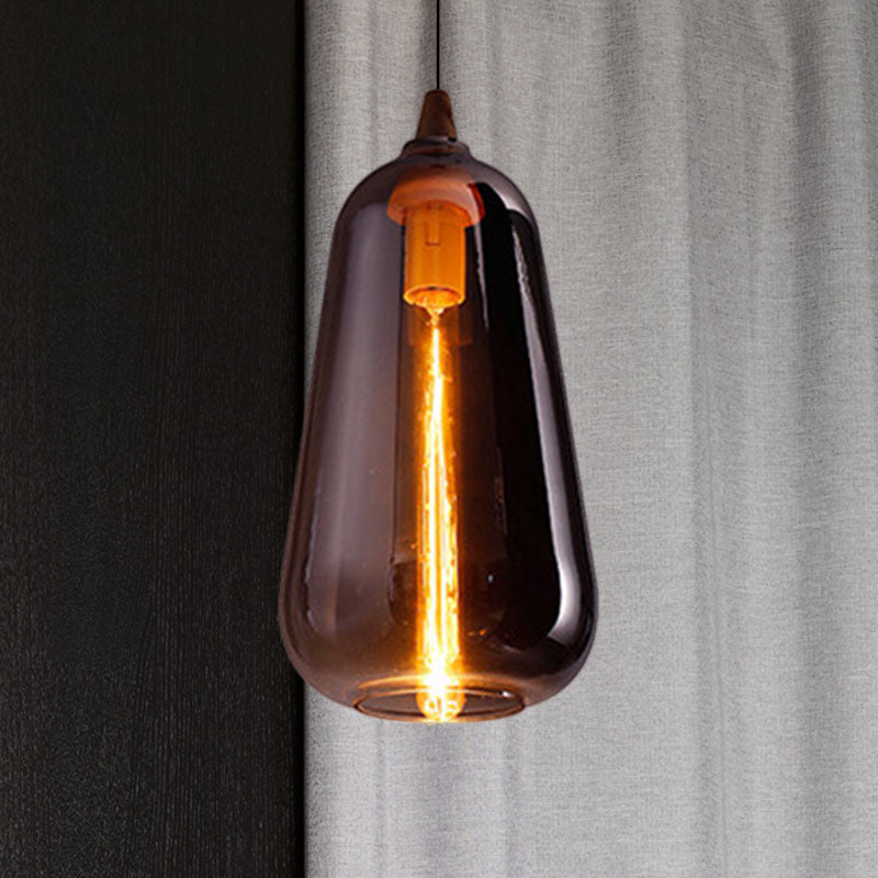 Global/Gourd/Ellipse Pendant Light Contemporary Smoky/Amber/White Glass 1 Light Dining Room Hanging Ceiling Lamp Clearhalo 'Ceiling Lights' 'Glass shade' 'Glass' 'Modern Pendants' 'Modern' 'Pendant Lights' 'Pendants' Lighting' 991295