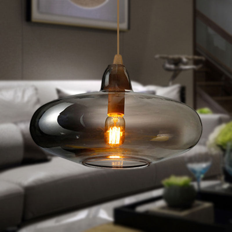 Global/Gourd/Ellipse Pendant Light Contemporary Smoky/Amber/White Glass 1 Light Dining Room Hanging Ceiling Lamp Smoke Gray B Clearhalo 'Ceiling Lights' 'Glass shade' 'Glass' 'Modern Pendants' 'Modern' 'Pendant Lights' 'Pendants' Lighting' 991311