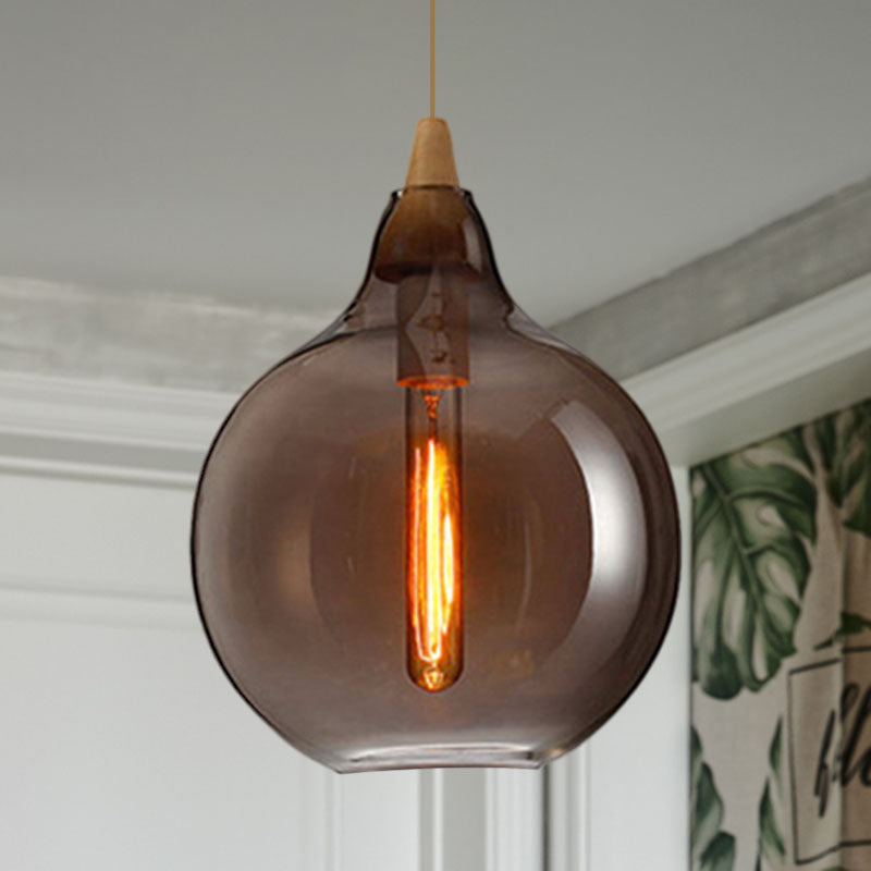 Global/Gourd/Ellipse Pendant Light Contemporary Smoky/Amber/White Glass 1 Light Dining Room Hanging Ceiling Lamp Smoke Gray C Clearhalo 'Ceiling Lights' 'Glass shade' 'Glass' 'Modern Pendants' 'Modern' 'Pendant Lights' 'Pendants' Lighting' 991328
