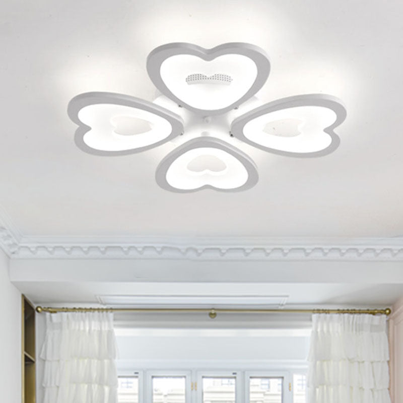 Modern 4/6-Light Ceiling Mount Light Fixture with Acrylic Shade White Heart Flush Lamp in Warm/White/Natural Light Clearhalo 'Ceiling Lights' 'Close To Ceiling Lights' 'Close to ceiling' 'Semi-flushmount' Lighting' 991390