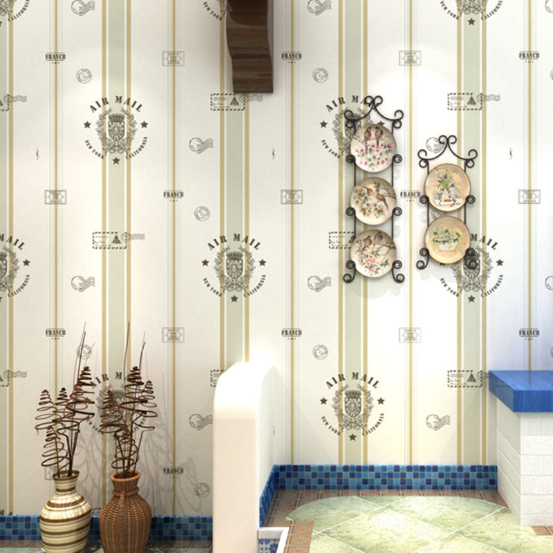 Sailing Boat and Stripe Wallpaper for Boy's Bedroom Decoration, Beige, 31'L x 20.5"W Beige Clearhalo 'Wall Decor' 'Wallpaper' 991750